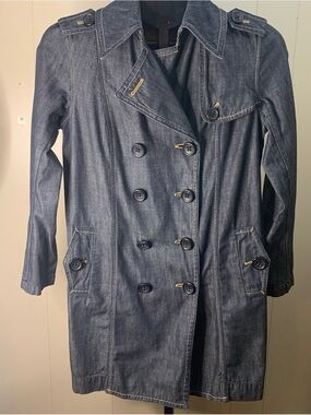 Women’s Gap 1969 Dark Blue Denim Double-Breasted Trench Coat XS